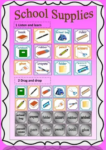 School Supplies (drag and drop, listen, write, speak)