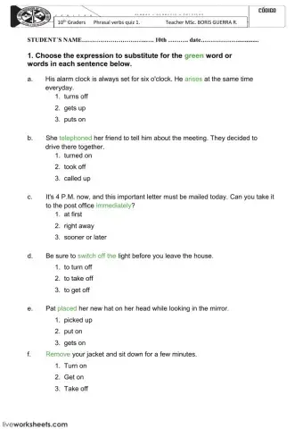 PHRASAL VERBS QUIZ 1