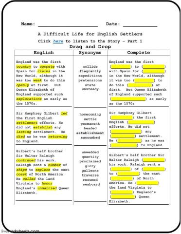 A Difficult Life for English Settlers - Part 1