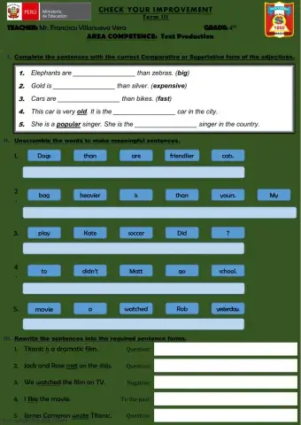 Production Test - Comparatives and Superlatives - Past tense
