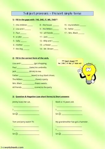 Revision - subject pronouns and present simple