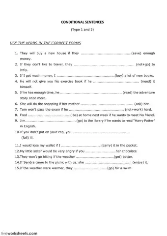 Conditional sentences (type 1 and 2)