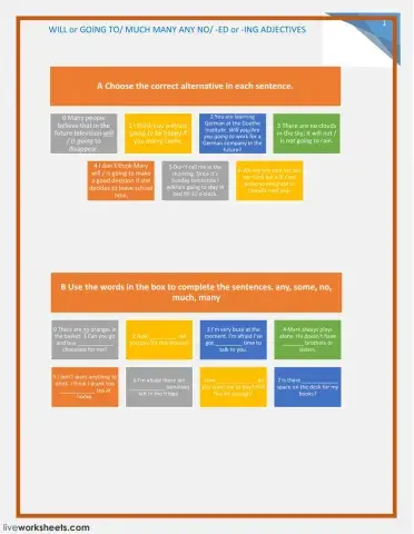 WILL or GOING To- MUCH MANY SOME NO ANY- -ED or -ING ADJECTIVES