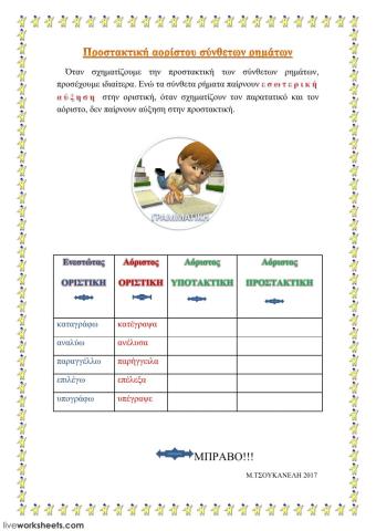 ΠΡΟΣΤΑΚΤΙΚΗ ΑΟΡΙΣΤΟΥ ΣΥΝΘΕΤΩΝ ΡΗΜΑΤΩΝ