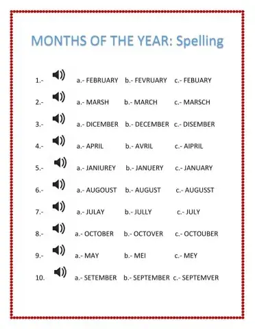 SPELLING MONTHS OF THE YEAR