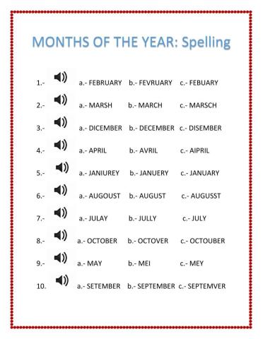 SPELLING MONTHS OF THE YEAR