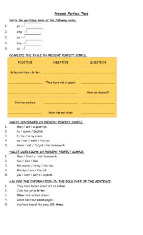 Present Perfect Test