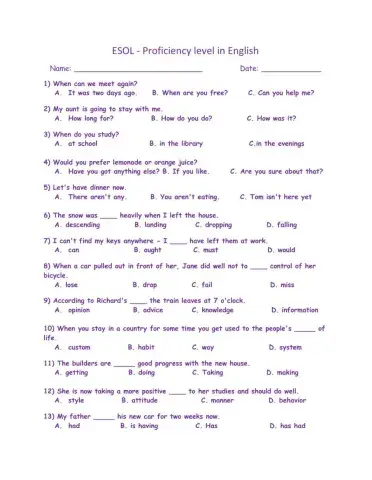 ESOL - Proficiency level in English