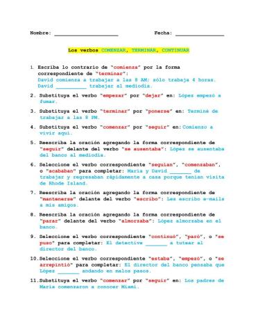 Los verbos COMENZAR, TERMINAR, CONTINUAR