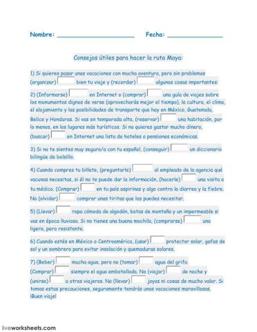 Imperativo - Consejos útiles para la ruta Maya - 2