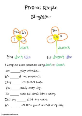 Present simple negatives with don't and doesn't