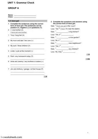 Grammar check. Unit 1.2