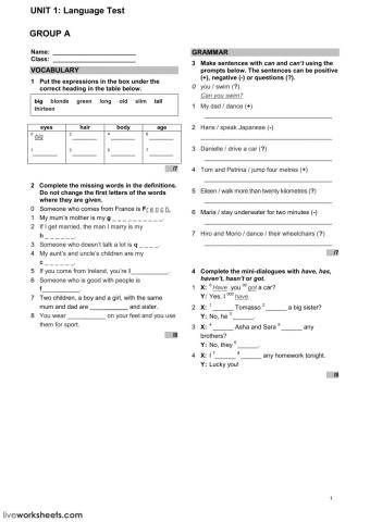 Unit 1. Languauge Test
