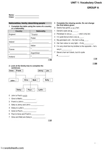 Vocabulary check. Unit 1