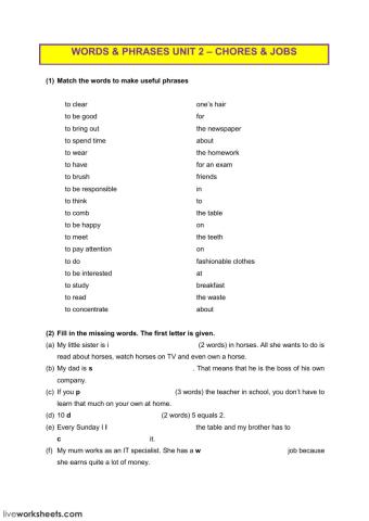 Vorab unit 2 - chores - jobs