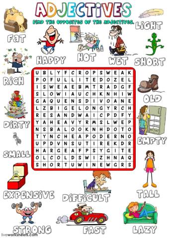 Adjectives - opposites - wordsearch