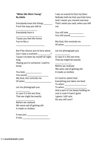 When we were young. Song by Adele