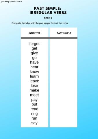 Irregular verbs: past simple PART 2