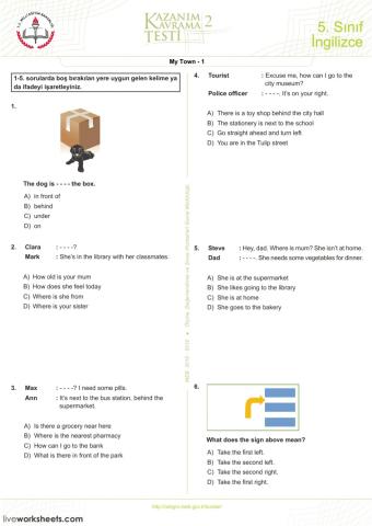 5. Sınıf My Town Ünite 2 Kazanım Testi