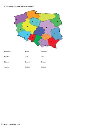 Mapa Polski - miasta