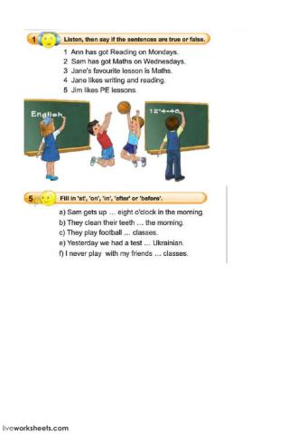 Lessons and prepositions of time