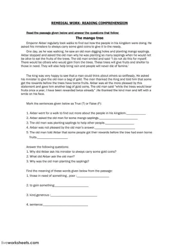 Reading comprehension- The Mango Tree