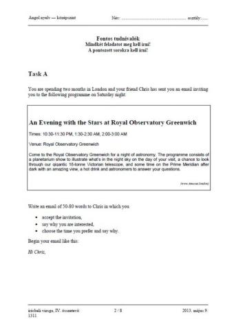 Matura exam, May 2013