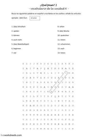 Vocabulario Que pasa Unidad 6