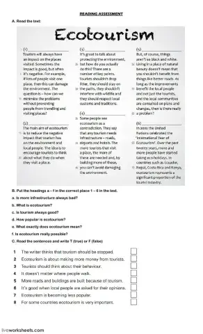 Reading comprehension ecotourism