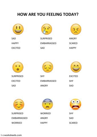 Feelings multiple choice worksheet
