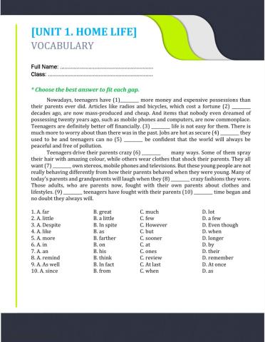 Unit 1. gap - fill (mcqs)
