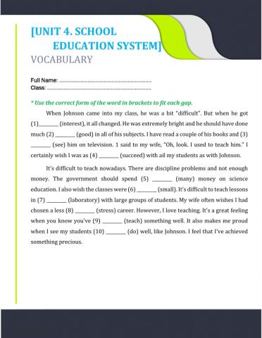 Unit 4. word forms 2