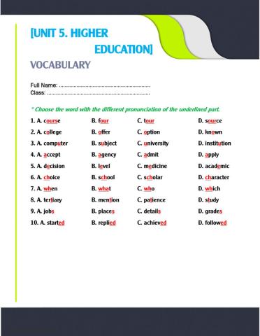 Unit 5. pronunciation