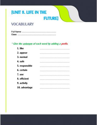 Unit 8. antonym prefix