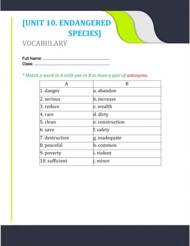 Unit 10. matching antonym