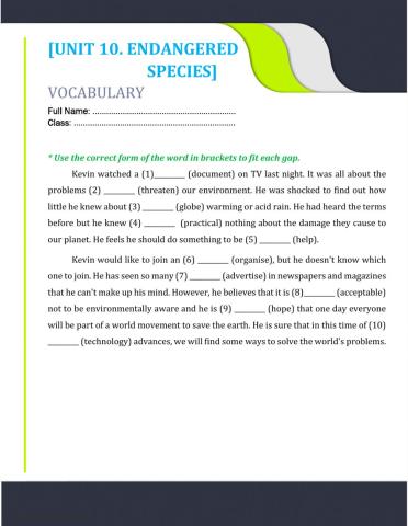 Unit 10. word forms 3