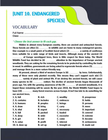 Unit 10. gap fill (MCQs)