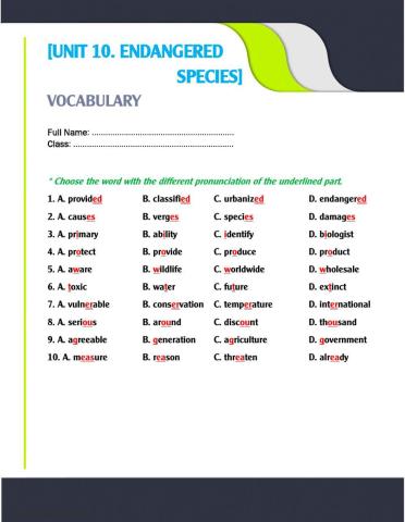 Unit 10. pronunciation