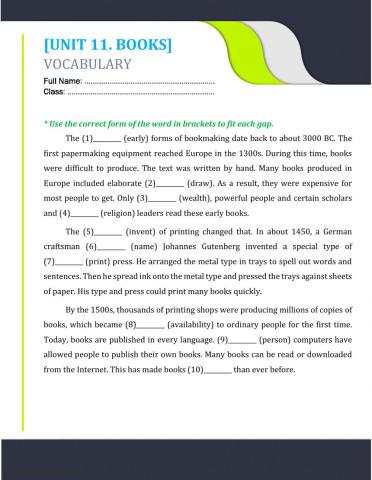 Unit 11. word form 2