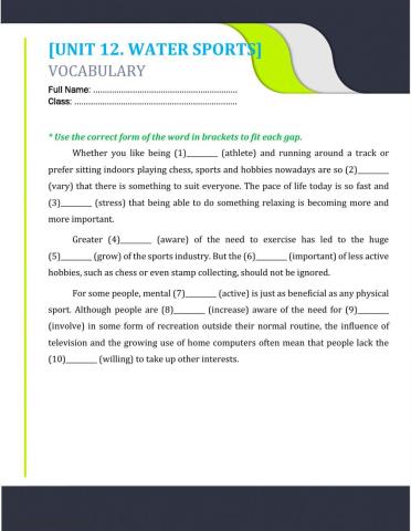 Unit 12. word form 2