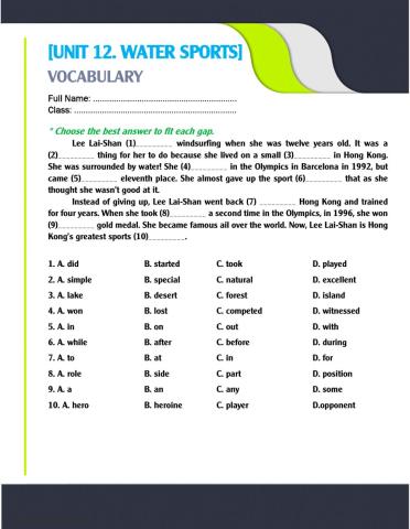 Unit 12. gap fill (MCQs)