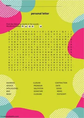 Wordsearch personal letter