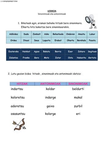 Sinonimoak eta antonimoak