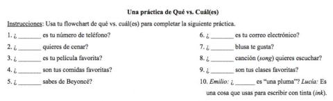 Práctica con Qué vs. Cuál(es)
