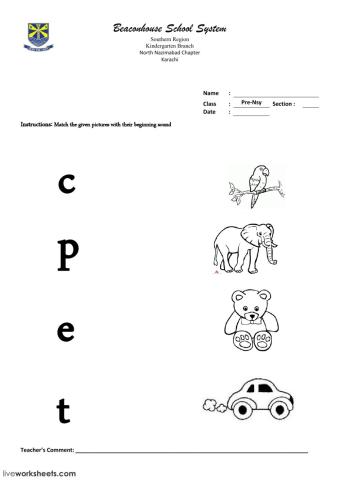 match the letter sound with correct pictures