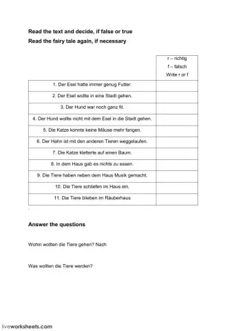 Die Bremer Stadtmusikanten - Fragen zum Märchen