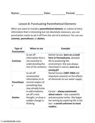 Lesson 8: Punctuating Parenthetical Elements