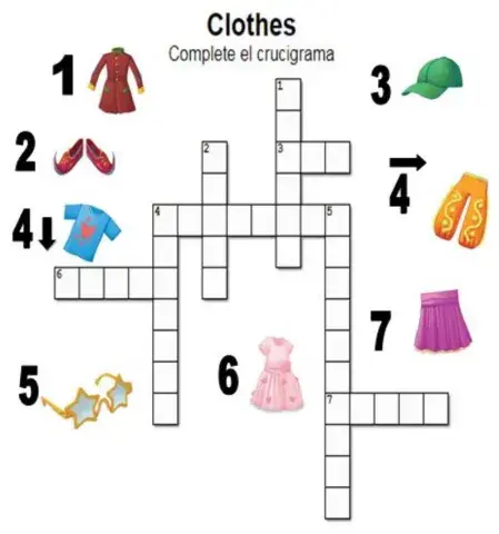 clothes. complete the crossword