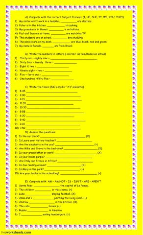 revision times, numbers, verb to be