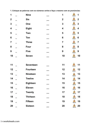 Números 1 - 20 - Numbers 1 - 20
